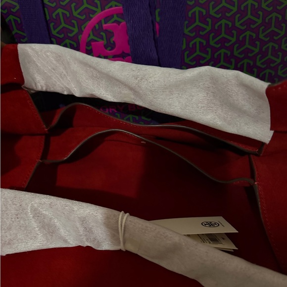 Authentic Tory Burch Slouch Suede Shoulder Bag Red - Picture 8 of 14